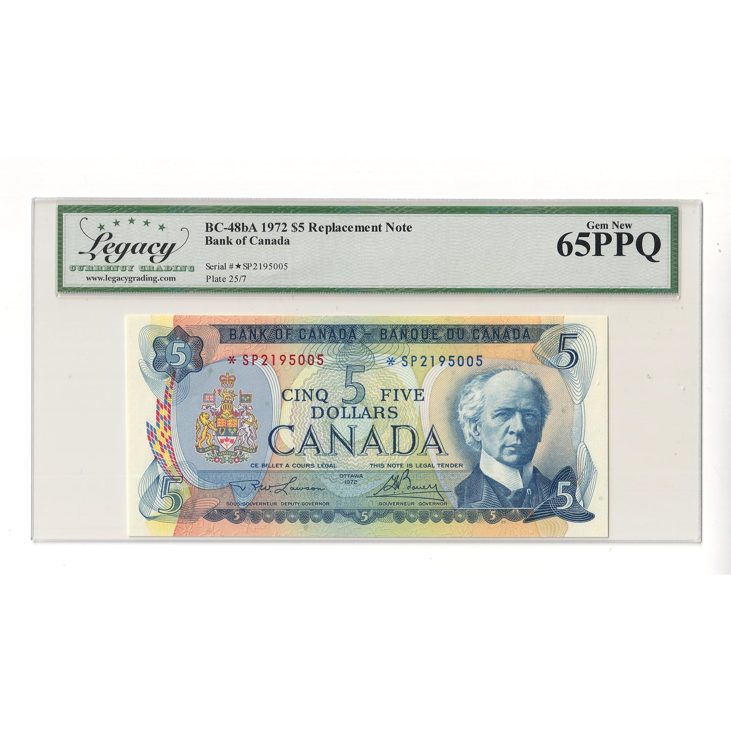BC-48bA 1972 Canada $5 Lawson-Bouey, Replacement, *SP, Legacy Certified GUNC65 PPQ
