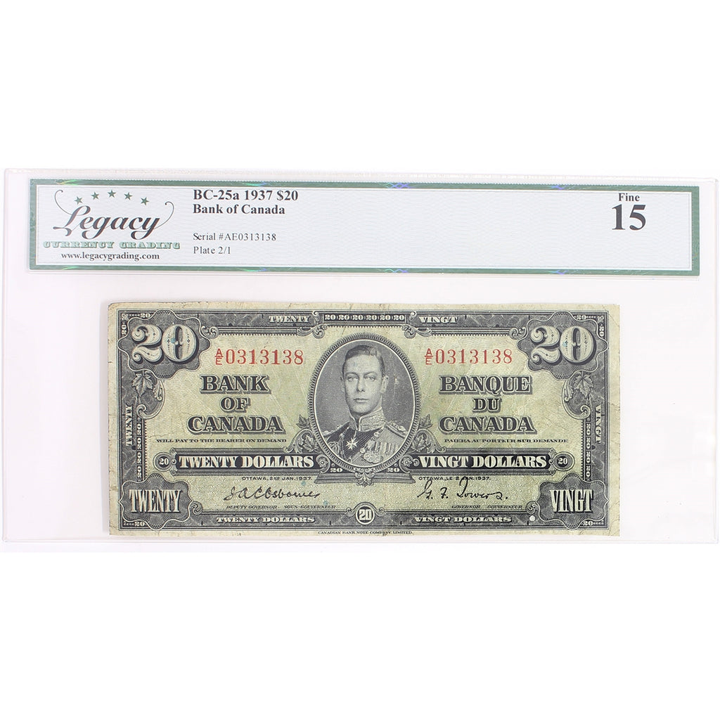 BC-25a 1937 Canada $20 Osborne-Towers, A/E, Legacy Certified F15