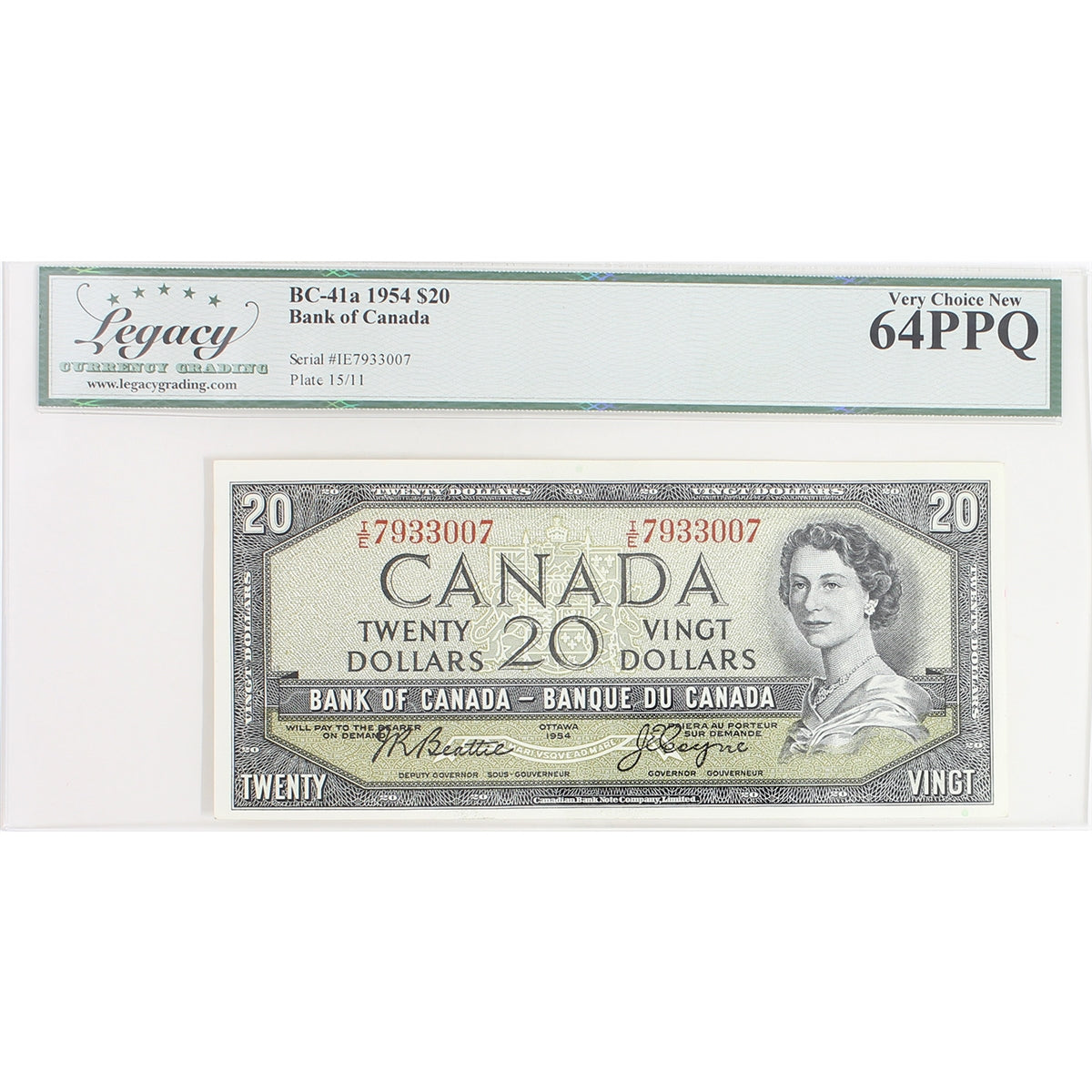 BC-41a 1954 Canada $20 Beattie-Coyne, I/E, Legacy Certified CUNC64 PPQ