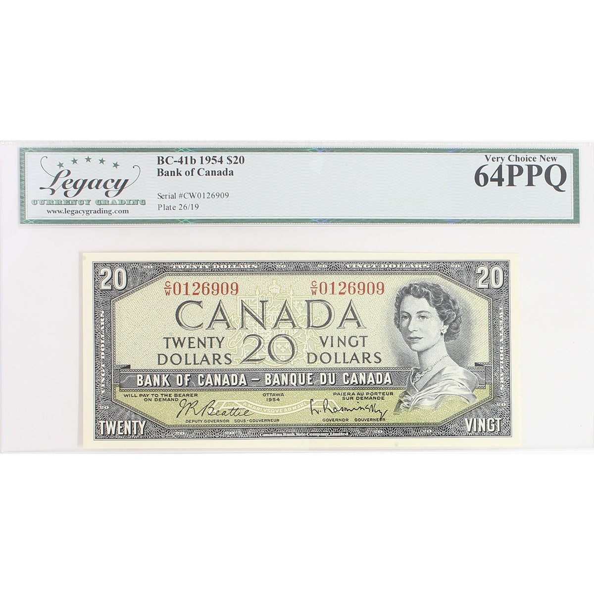 BC-41b 1954 Canada $20 Beattie-Rasminsky, C/W, Legacy Certified CUNC64 PPQ