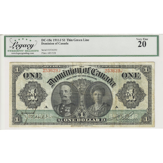 DC-18c 1911J Dominion $1 Various-Boville, Green Line, Legacy Certified VF-20