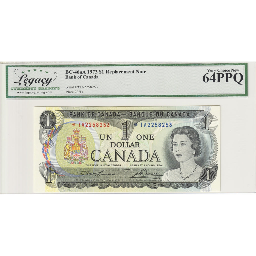 BC-46aA 1973 Canada $1 Lawson-Bouey, Replacement, *IA Legacy Certified CUNC64 PPQ
