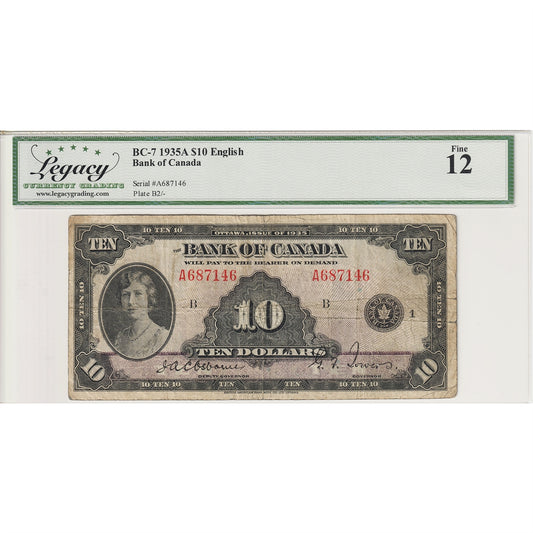 BC-7 1935A Canada $10 Osborne-Towers, English, Check Letter B Legacy Certified F12