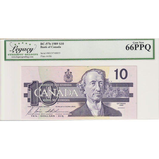 BC-57b 1989 Canada $10 Bonin-Thiessen, BEC Legacy Certified GUNC-66 PPQ