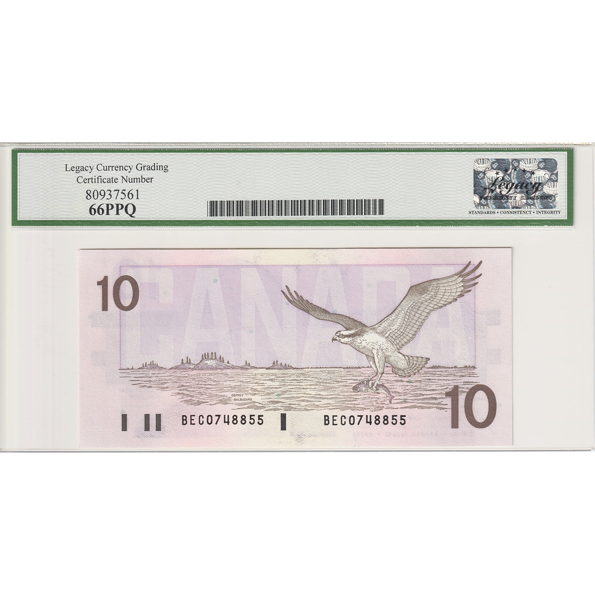 BC-57b 1989 Canada $10 Bonin-Thiessen, BEC Legacy Certified GUNC-66 PPQ