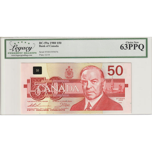 BC-59a 1988 Canada $50 Thiessen-Crow, FHH BCS Certified CUNC63 PPQ