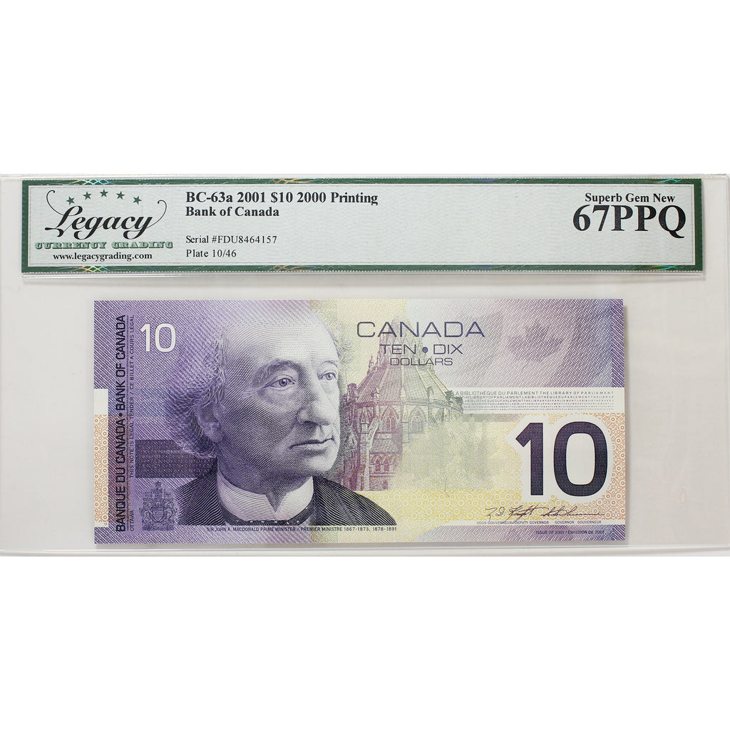 BC-63a 2001 Canada $10 Knight-Thiessen, Printed in 2000, FDU Legacy Certified GUNC67 PPQ