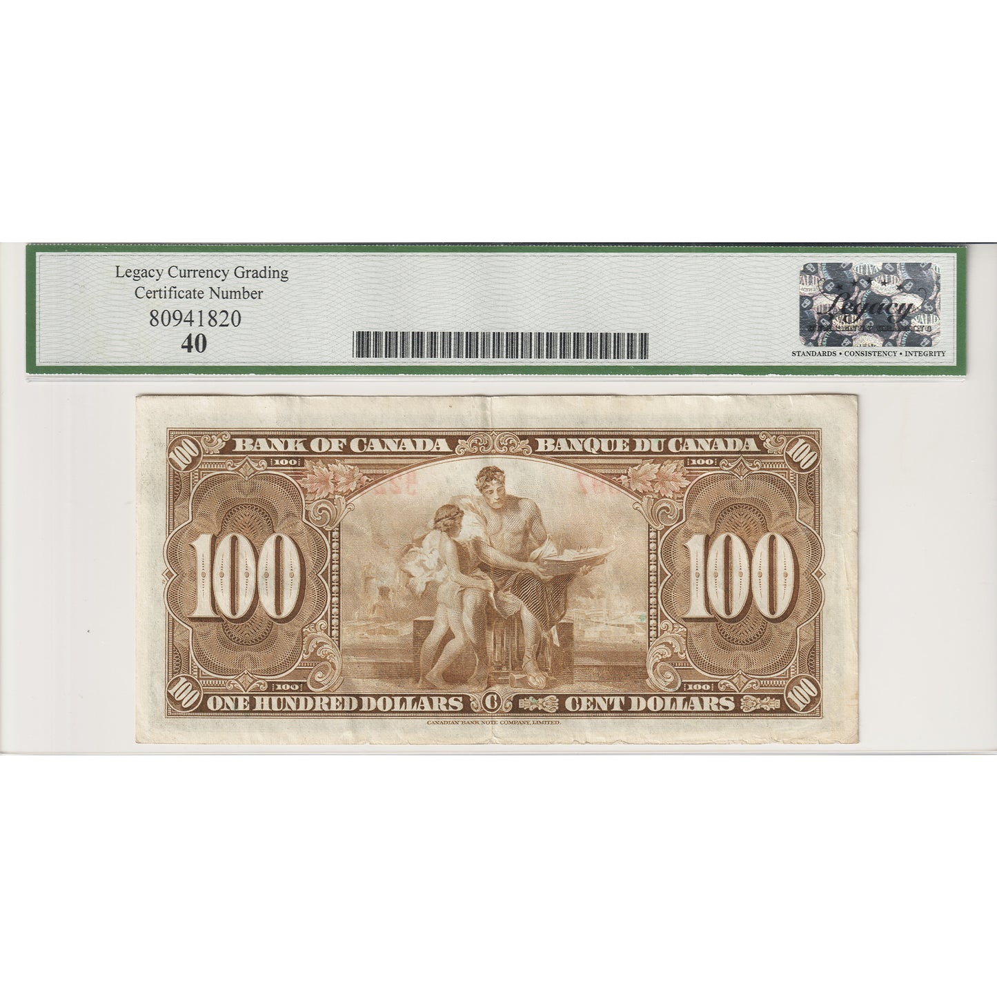BC-27b 1937 Canada $100 Gordon-Towers, B/J Legacy Certified EF40
