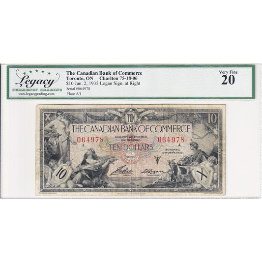 75-18-06 1935 Canadian Bank of Commerce $10 Aird-Logan, Check B Legacy Cert. VF-20