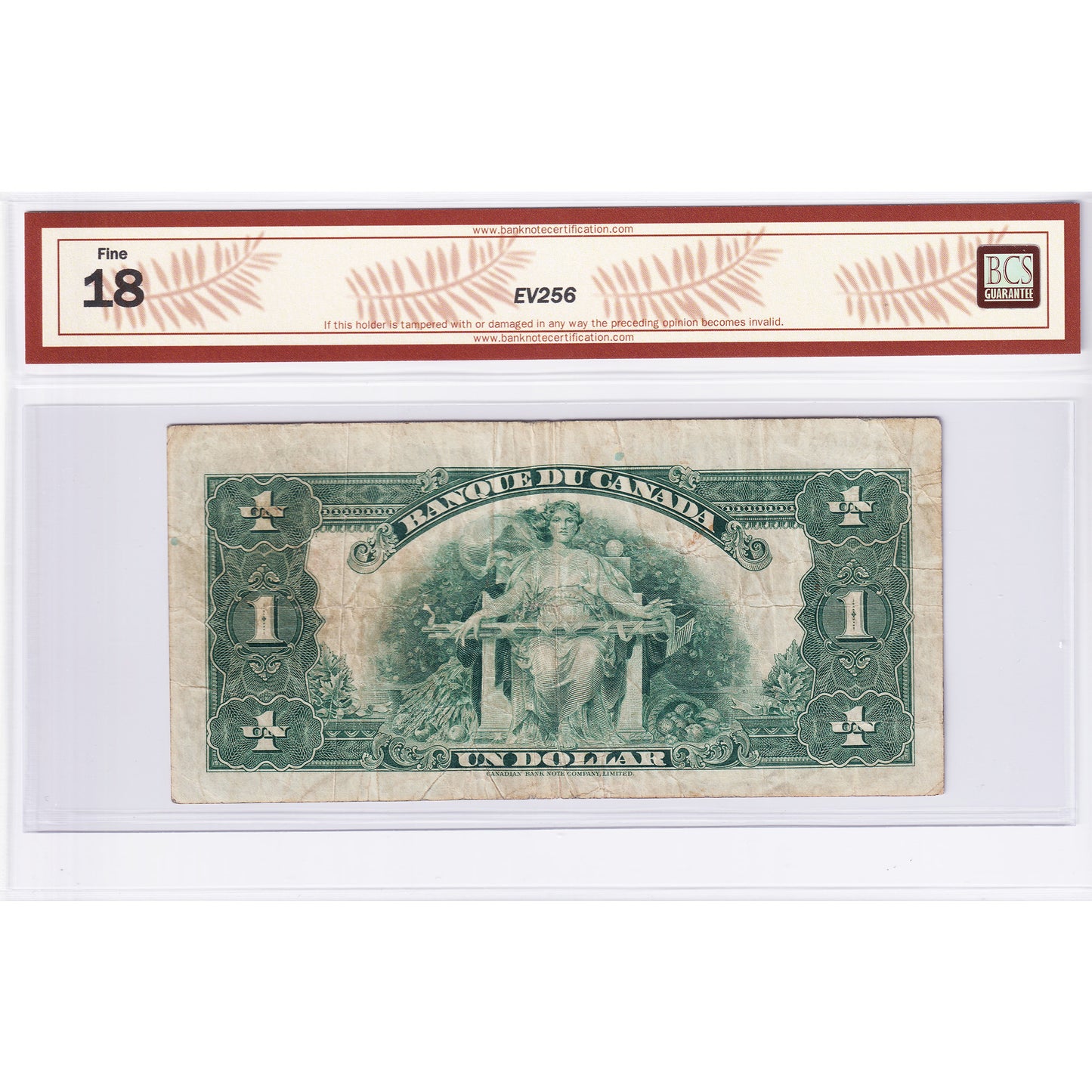 BC-2 1935 Canada $1 Osborne-Towers, French, Series F, Check Letter C BCS Certified F-18