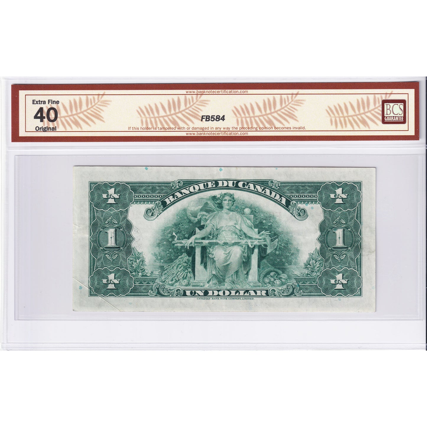 BC-2 1935 Canada $1 Osborne-Towers, French, Series F, Check D BCS Cert. EF-40 Original