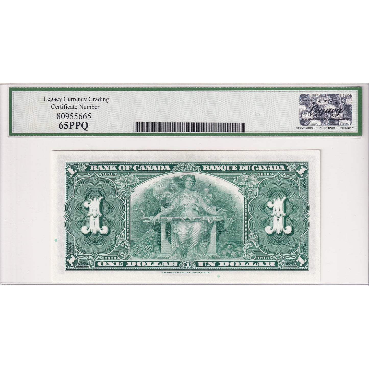 BC-21c 1937 Canada $1 Gordon-Towers, Wide Sig. Panel, Y/L Legacy Certified GUNC-65 PPQ