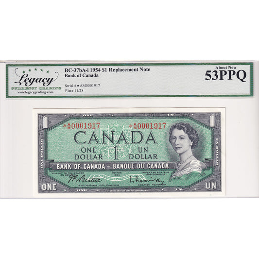 BC-37bA-i 1954 Canada $1 B-R, Modified, Replacement, *A/M Legacy Certified AU-53 PPQ