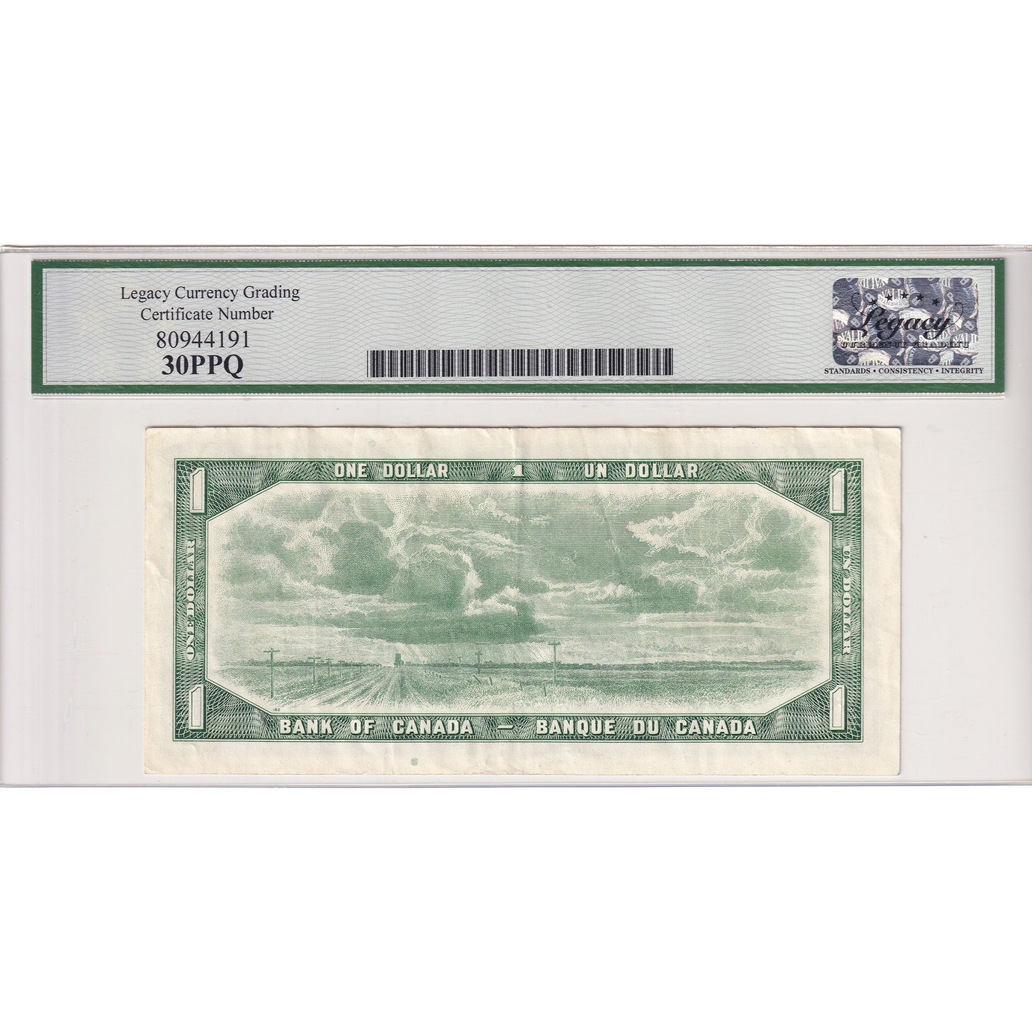 BC-37cA 1954 Canada $1 Bouey-Ras., Modified, Replacement, *H/F Legacy Cert. VF-30 PPQ