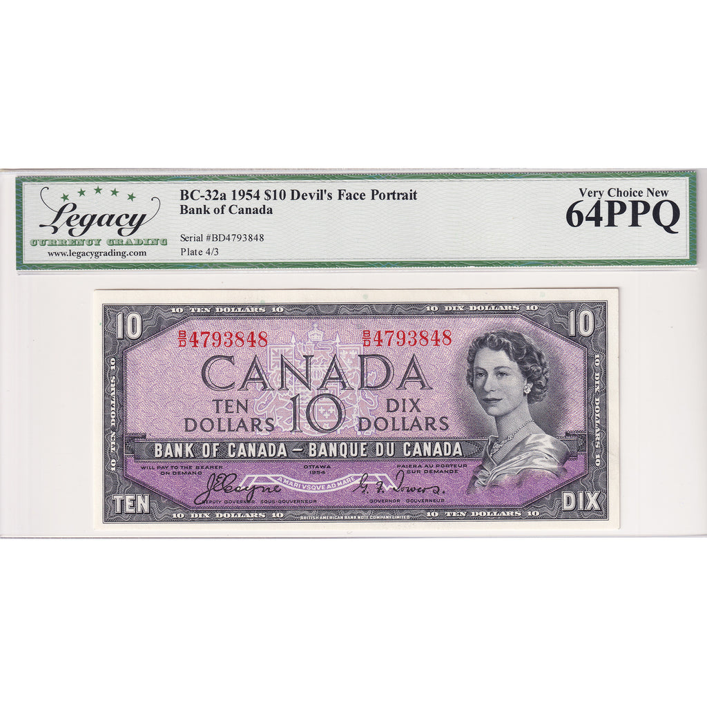 BC-32a 1954 Canada $10 Coyne-Towers, Devil's Face, B/D Legacy Certified CUNC64 PPQ