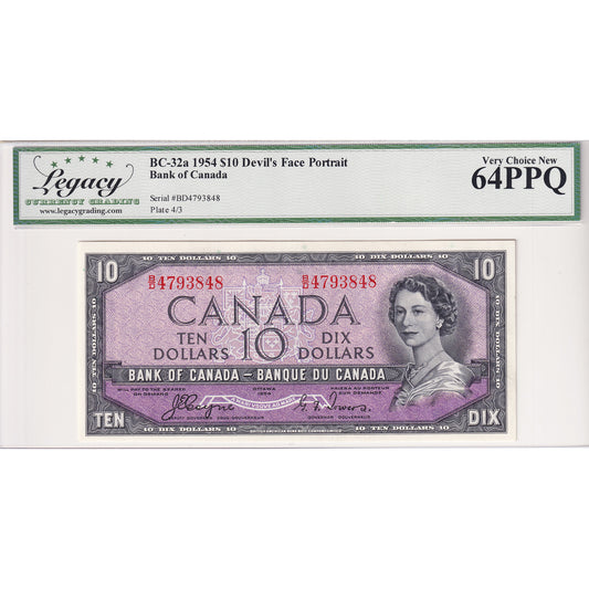 BC-32a 1954 Canada $10 Coyne-Towers, Devil's Face, B/D Legacy Certified CUNC-64 PPQ