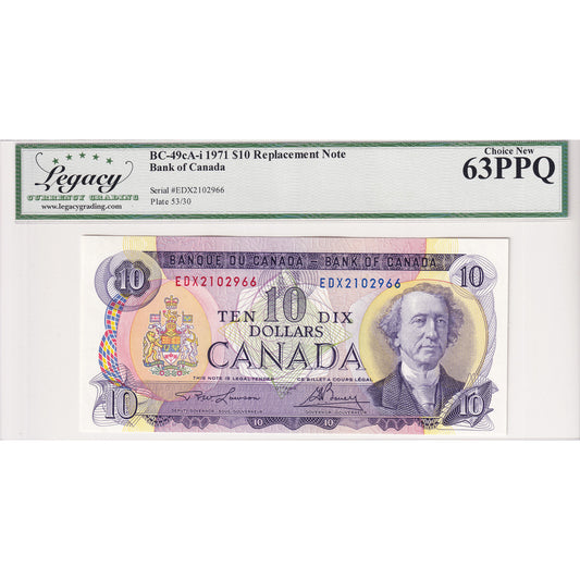 BC-49cA-i 1971 Canada $10 Lawson-Bouey, Replacement, EDS BCS Certified CUNC-63 PPQ