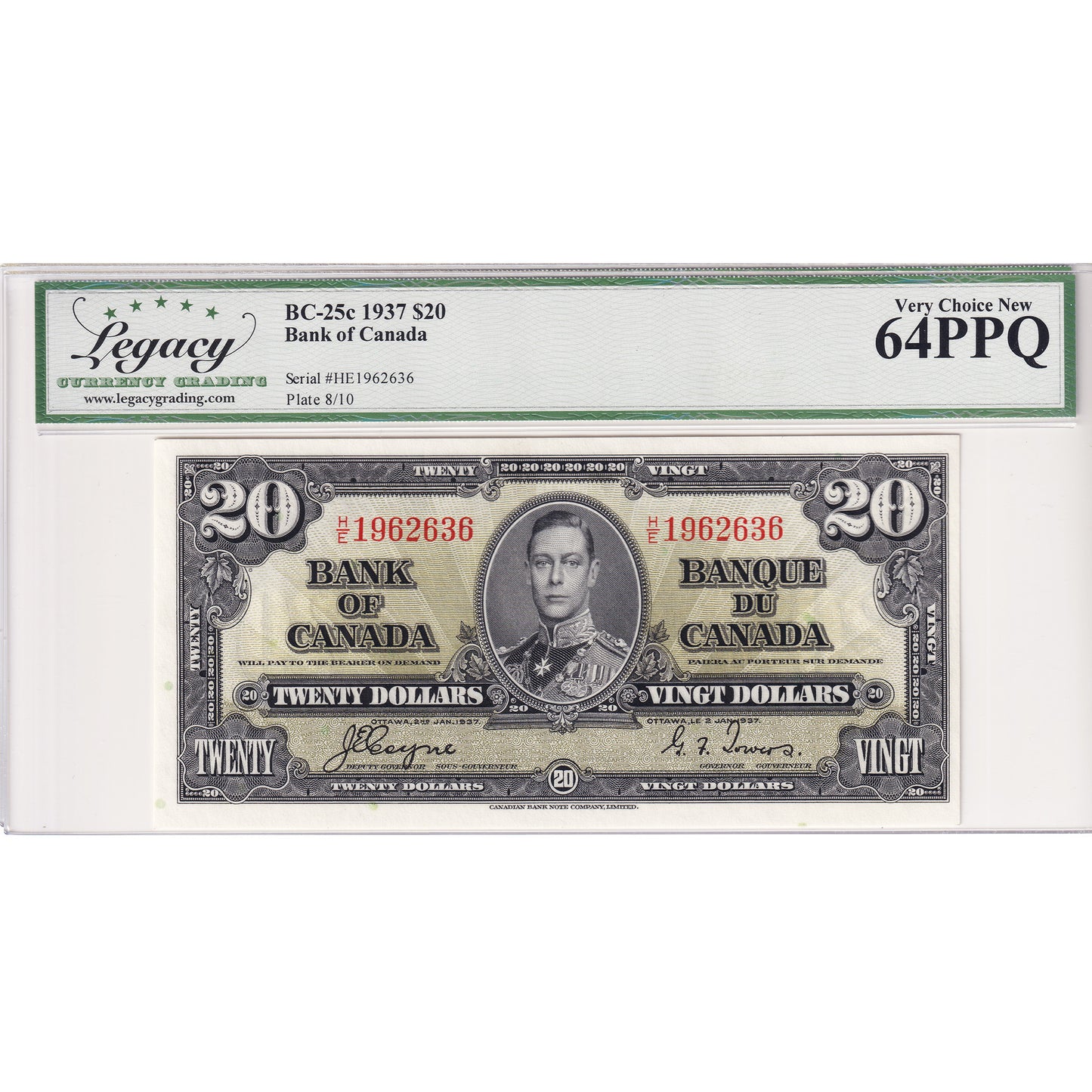 BC-25c 1937 Canada $20 Coyne-Towers, H/E Legacy Certified CUNC64 PPQ