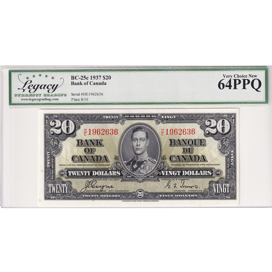 BC-25c 1937 Canada $20 Coyne-Towers, H/E Legacy Certified CUNC64 PPQ