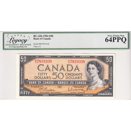 BC-42b 1954 Canada $50 Beattie-Rasminsky, B/H Legacy Certified CUNC64 PPQ