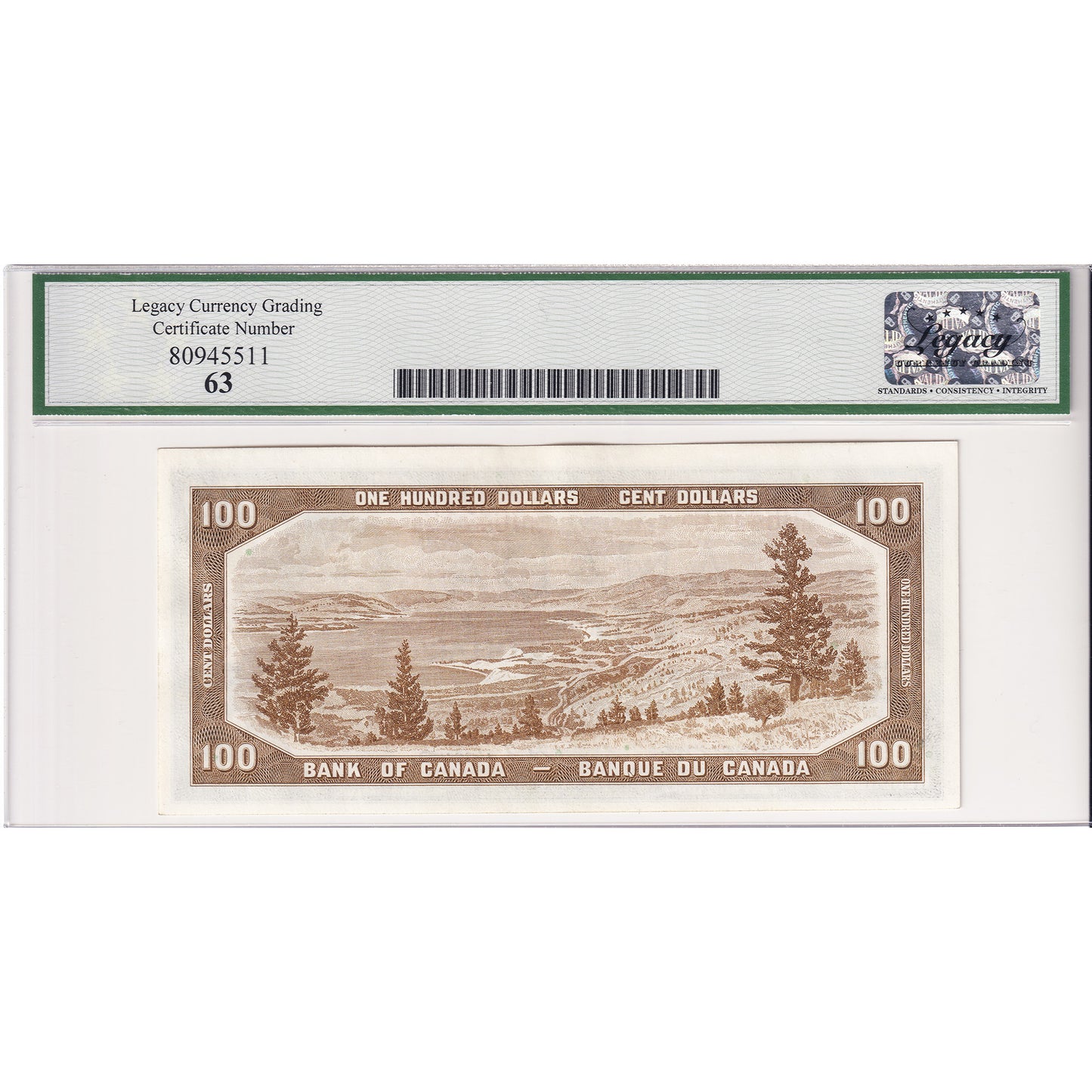 BC-35a 1954 Canada $100 Coyne-Towers, Devil's Face, A/J Legacy Certified CUNC-63