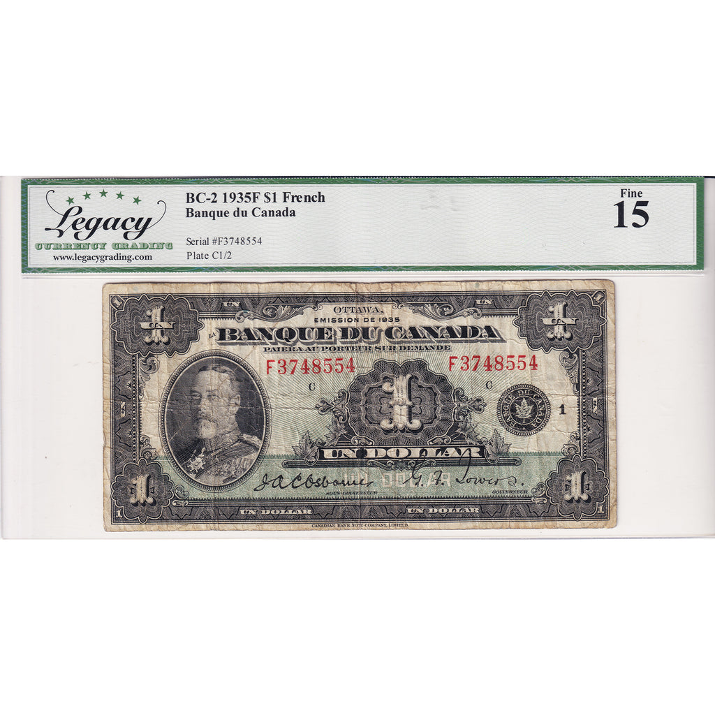 BC-2 1935 Canada $1 Osborne-Towers, French, Check Letter C Legacy Certified F15
