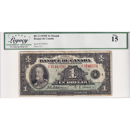 BC-2 1935 Canada $1 Osborne-Towers, French, Check Letter C Legacy Certified F15