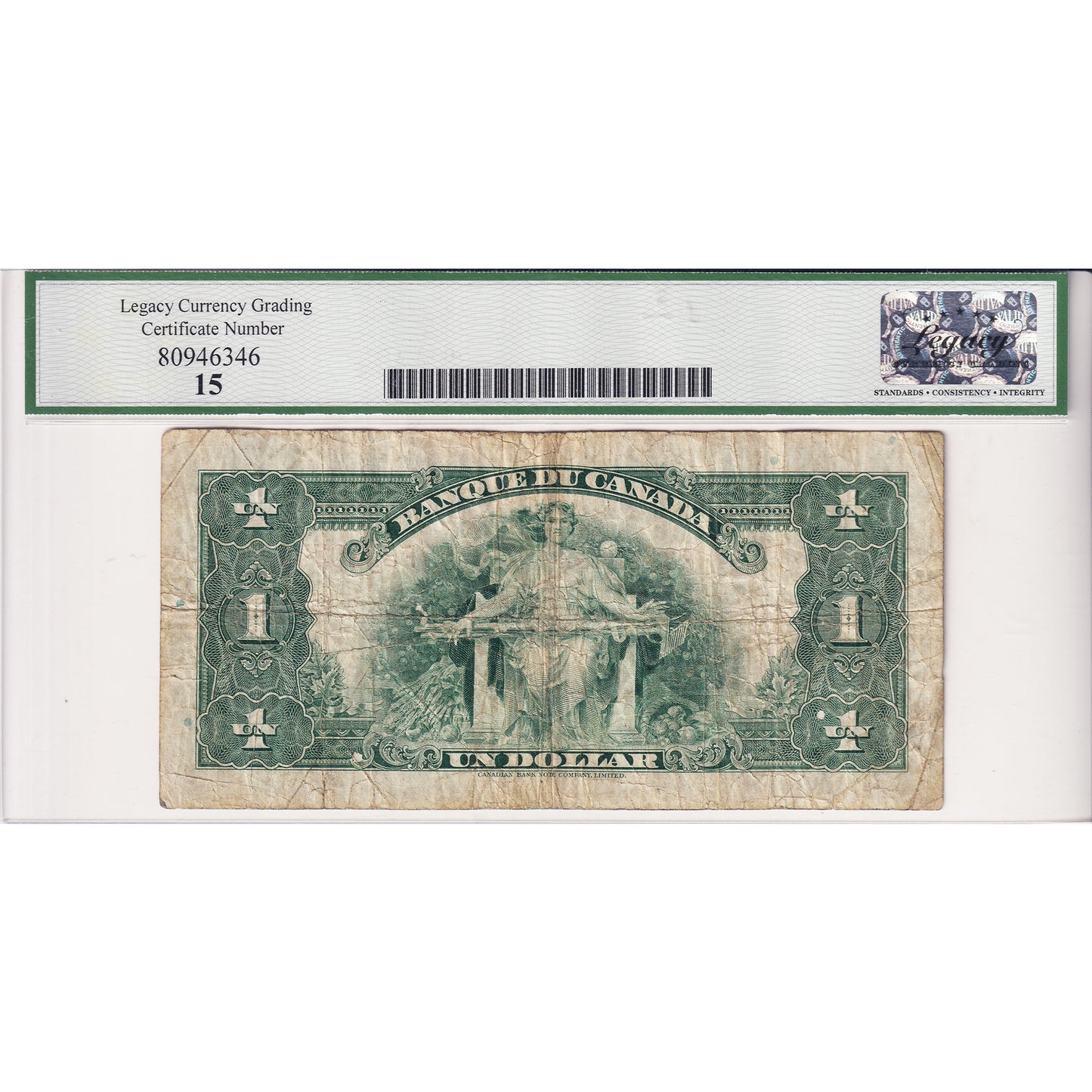 BC-2 1935 Canada $1 Osborne-Towers, French, Check Letter C Legacy Certified F15