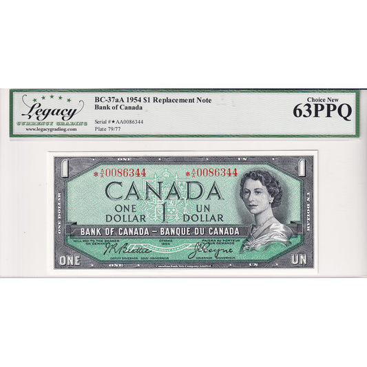 BC-37aA 1954 Canada $1 Beattie-Coyne, Replacement, *A/A Legacy Certified CUNC63 PPQ