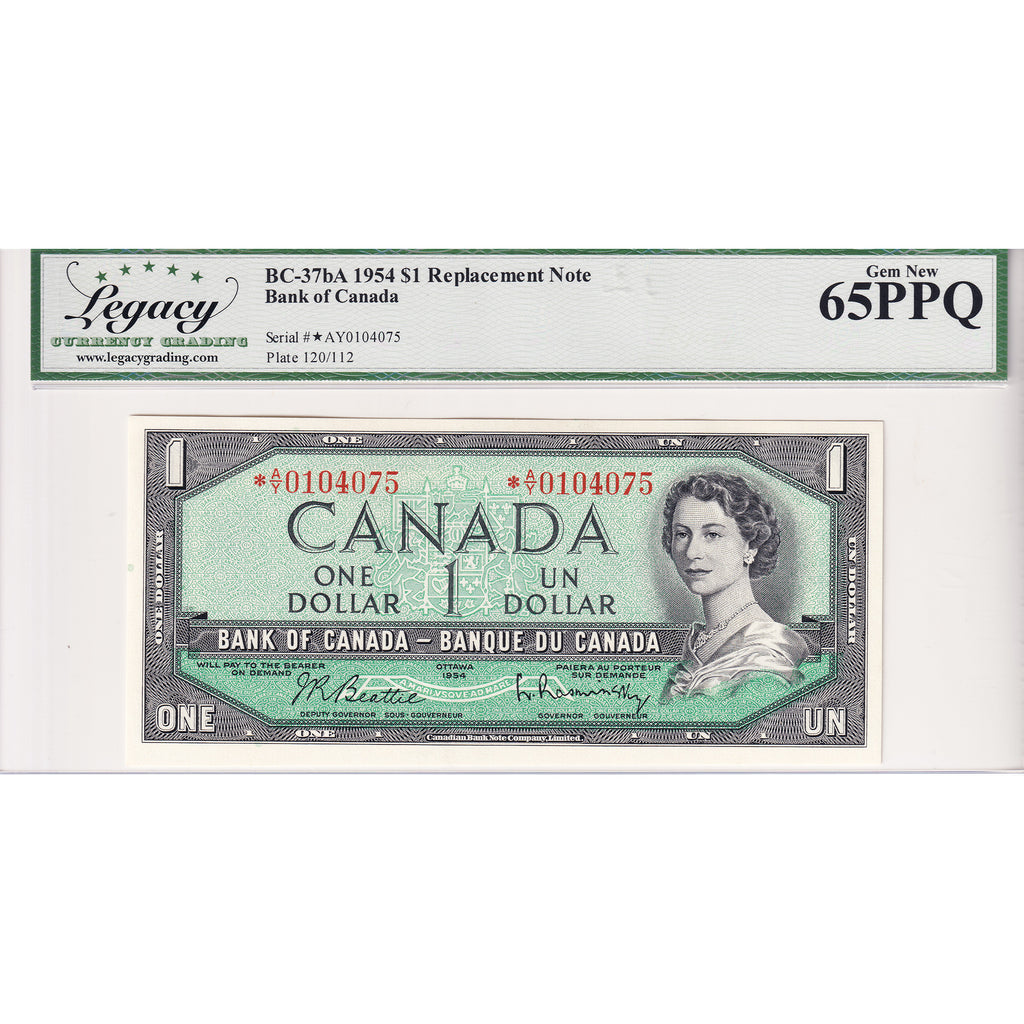 BC-37bA 1954 Canada $1 Beattie-Rasminsky, Replacement, *A/Y Legacy Certified GUNC65 PPQ