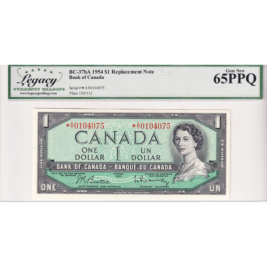 BC-37bA 1954 Canada $1 Beattie-Rasminsky, Replacement, *A/Y Legacy Certified GUNC65 PPQ