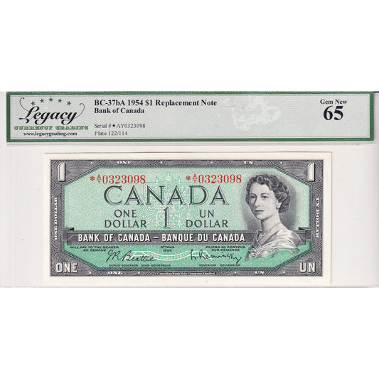 BC-37bA 1954 Canada $1 Beattie-Rasminsky, Replacement, *A/Y Legacy Certified GUNC65