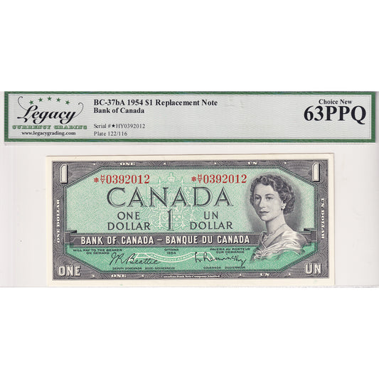 BC-37bA 1954 Canada $1 Beattie-Rasminsky, Replacement, *H/Y Legacy Certified CUNC63 PPQ