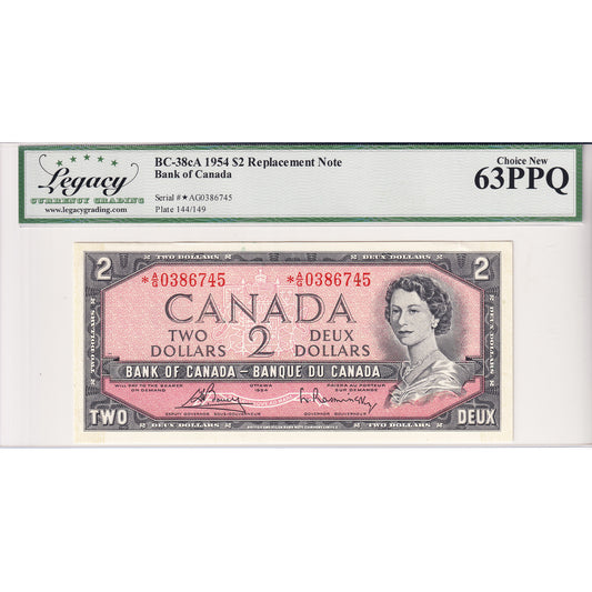 BC-38cA 1954 Canada $2 B-R, Replacement, *A/G Below 0.4M Legacy Certified CUNC-63 PPQ