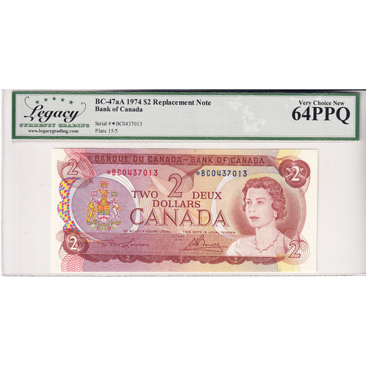 BC-aA 1974 Canada $2 Lawson-Bouey, 2 Letter, Replacement, *BC Legacy Cert. CUNC-64 PPQ