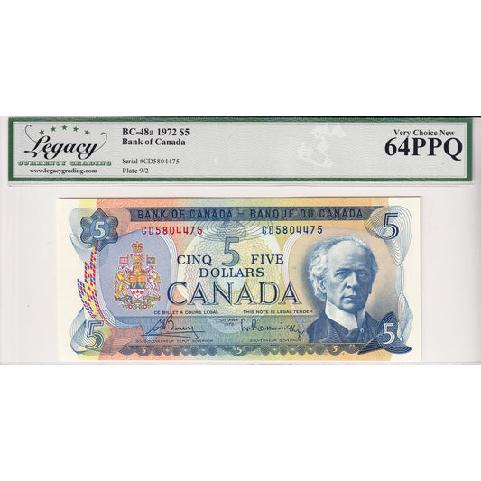 BC-48a 1972 Canada $5 Bouey-Rasminsky, CD Legacy Certified CUNC-64 PPQ