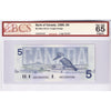 BC-56e-i-N1-iii 1986 Canada $5 K-D, 4 Digit RADAR ANS3805083 BCS Cert. GUNC65 Original