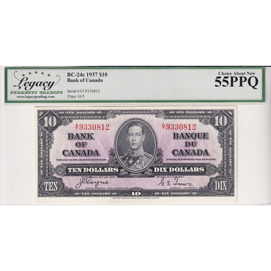 BC-24c 1937 Canada $10 Coyne-Towers, A/T Legacy Certified AU-55 PPQ