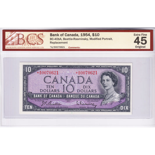 BC-40bA 1954 Canada $10 B-R, Modified, Replacement, *A/D BCS Certified EF-45 Original