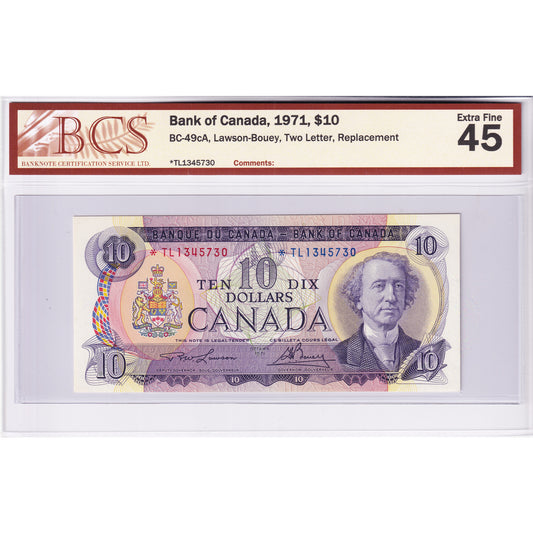 BC-49cA 1971 Canada $10 Lawson-Bouey, Two Letter, Replacement, *TL BCS Certified EF-45