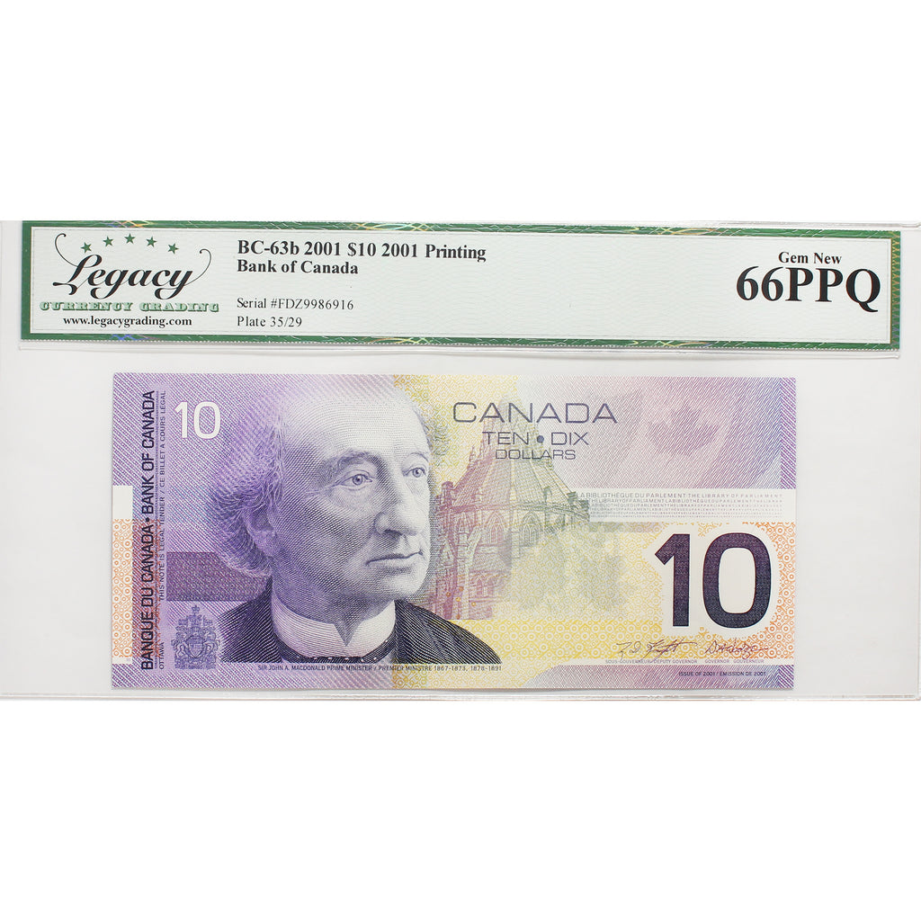 BC-63b 2001 Canada $10 Knight-Dodge, Printed in 2001, FDZ Legacy Certified GUNC66 PPQ