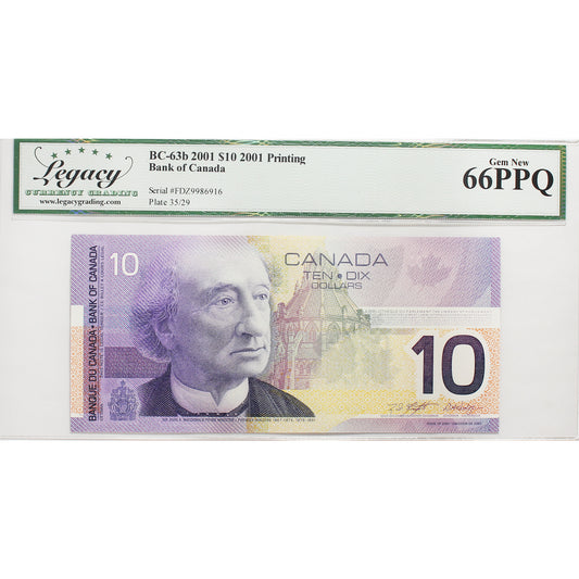 BC-63b 2001 Canada $10 Knight-Dodge, Printed in 2001, FDZ Legacy Certified GUNC-66 PPQ