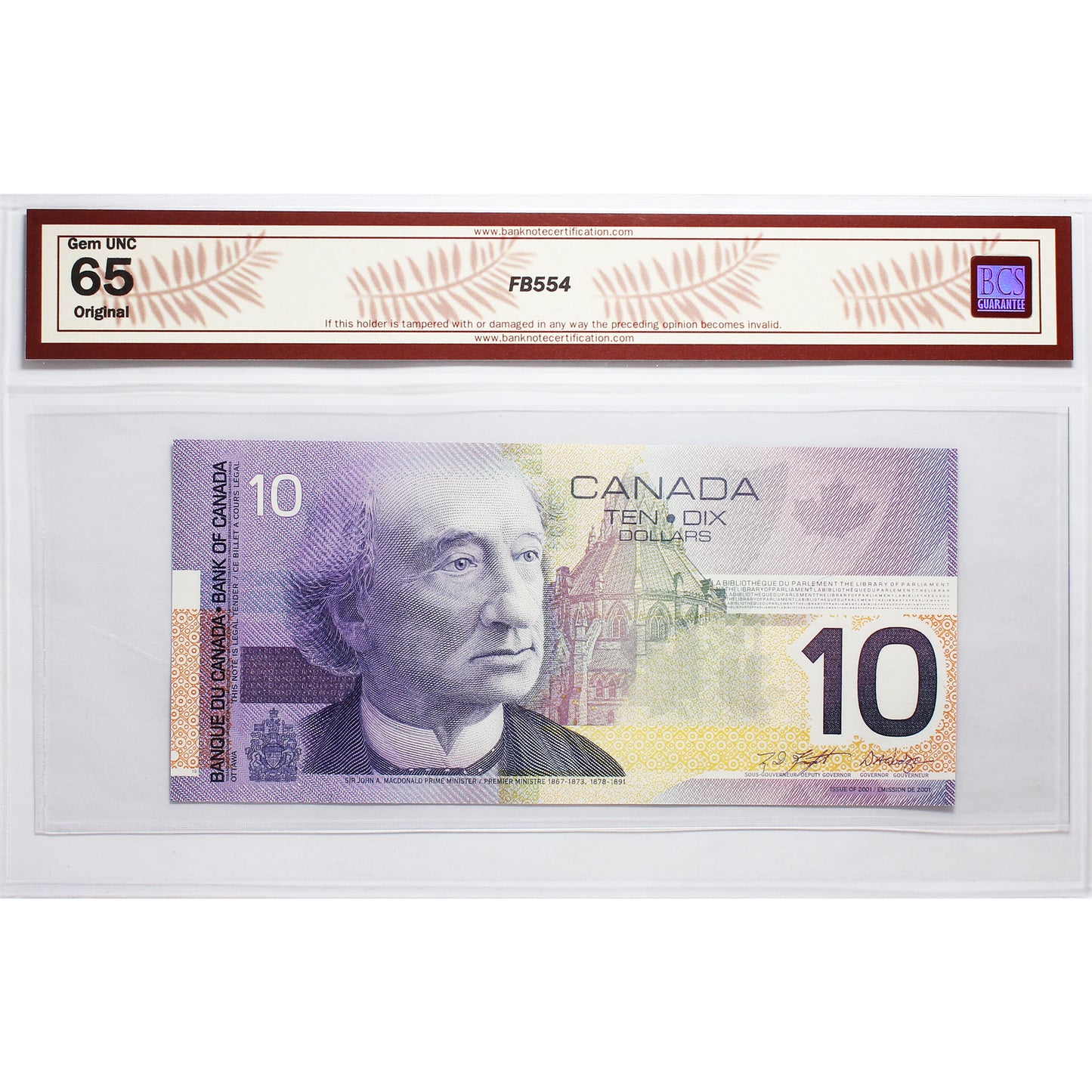 BC-63b 2001 Canada $10 K-D, Missing Circle, Changeover, FEE BCS Certified GUNC65 Orig.