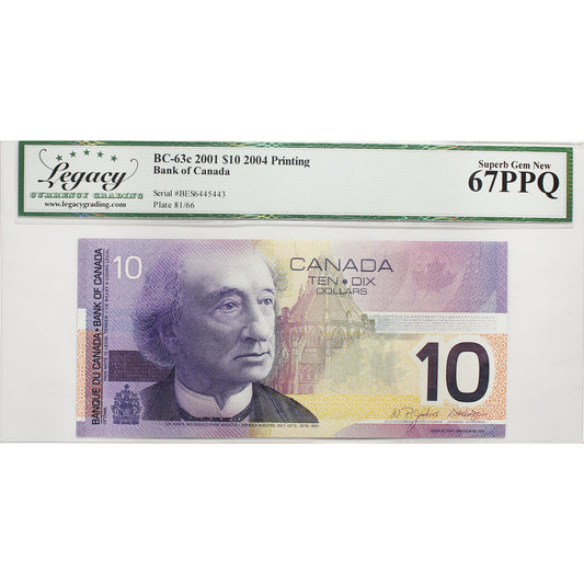 BC-63c 2001 Canada $10 Jenkins-Dodge, Printed in 2004, BES Legacy Certified GUNC67 PPQ