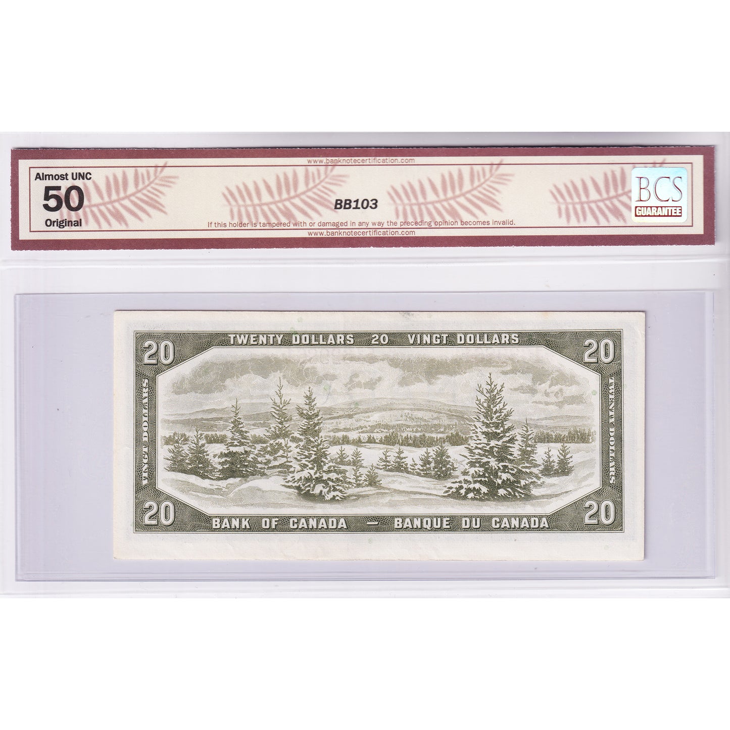 BC-33b 1954 Canada $20 B-C, Devil's Face, Changeover, E/E BCS Certified AU50 Original