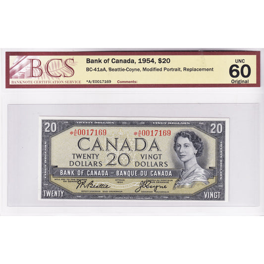BC-41aA 1954 Canada $20 Beattie-Coyne, Modified, Replacement, *A/E BCS Cert. UNC60 Orig.