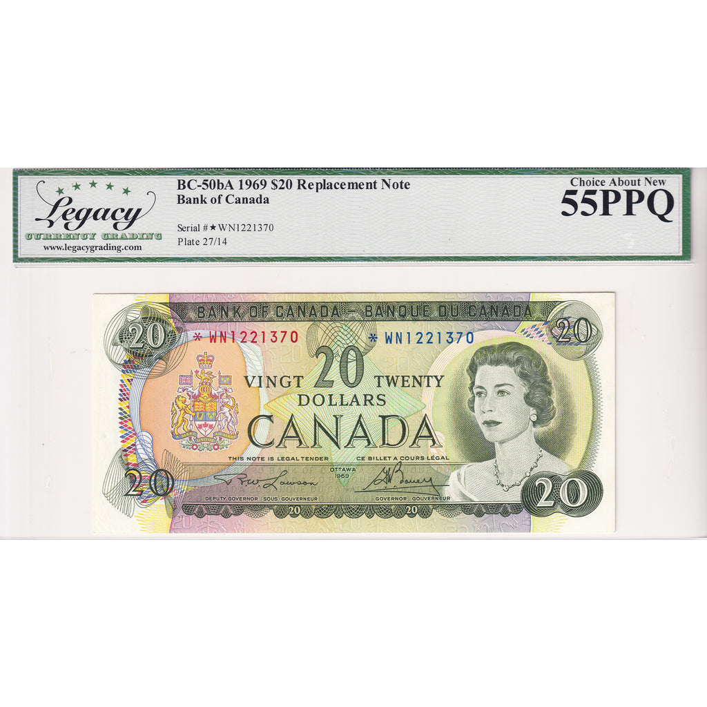BC-50bA 1969 Canada $20 Lawson-Bouey, Replacement, *WN Legacy Certified AU55 PPQ