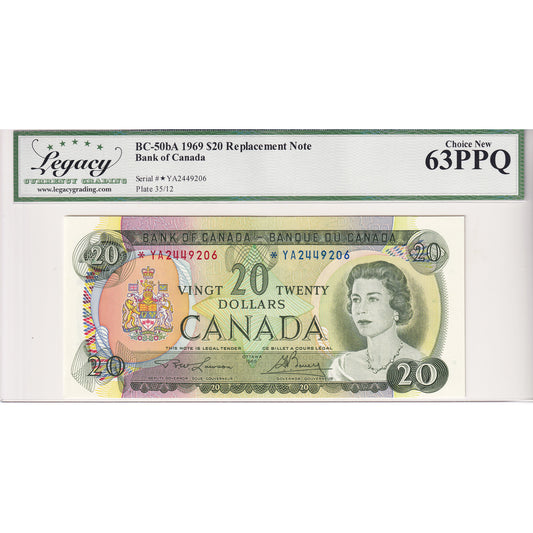 BC-50bA 1969 Canada $20 Lawson-Bouey, Replacement, *YA Legacy Certified CUNC63 PPQ