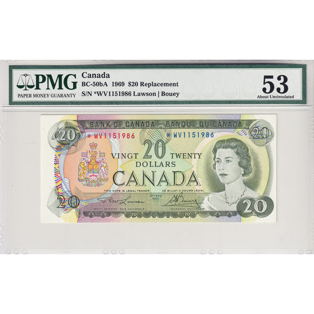 BC-50bA 1969 Canada $20 Lawson-Bouey, Replacement, *WV PMG Certified AU-53