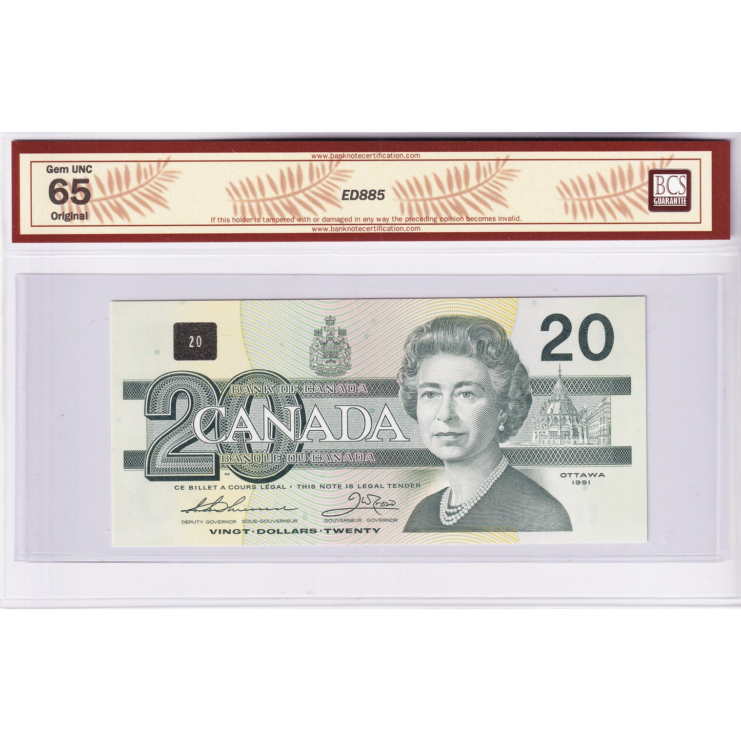 BC-58a 1991 Canada $20 Thiessen-Crow, EIH BCS Certified GUNC65 Original